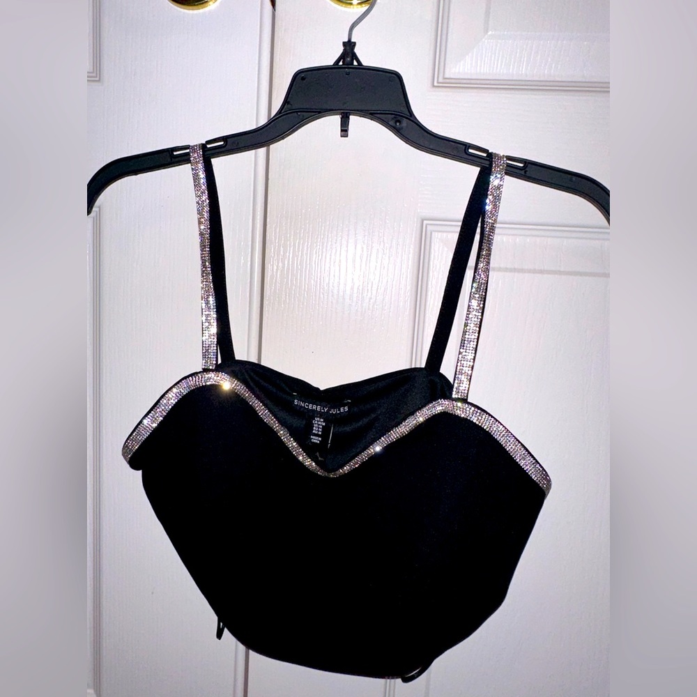 NWT black sexy Sexy crop top with rhinestones size medium sincerely Jules